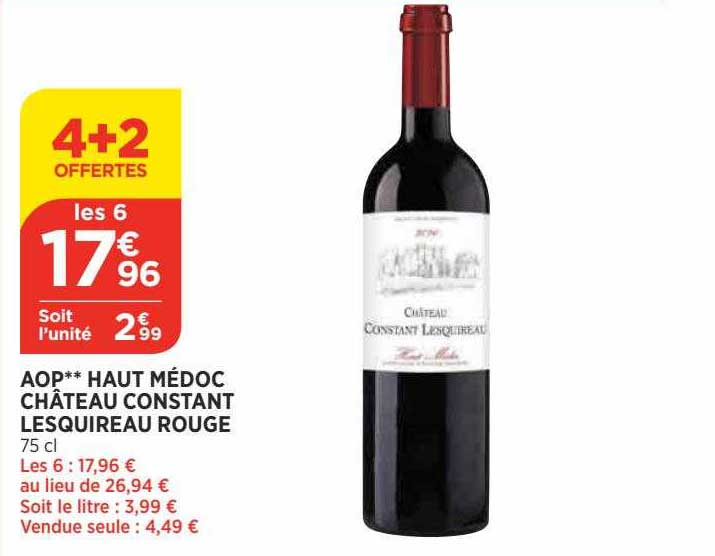 aop haut médoc château constant lesquireau rouge