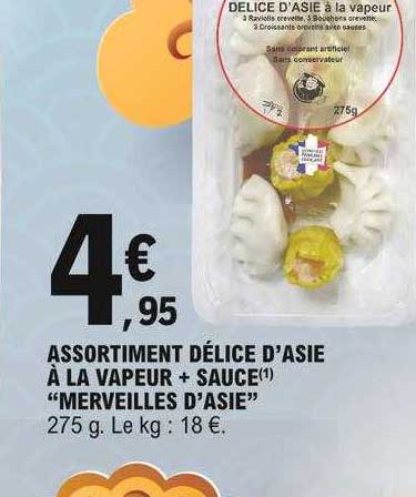 assortiment délice d'asie à la vapeur + sauce "merveilles d'asie"