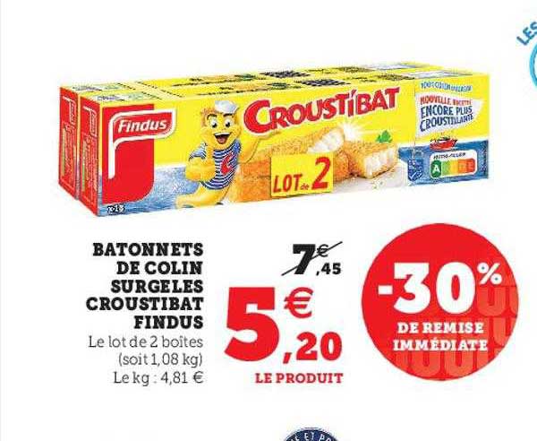 Batônnets De Colin Surgelés Croustibat Findus -30% De Remise Immédiate