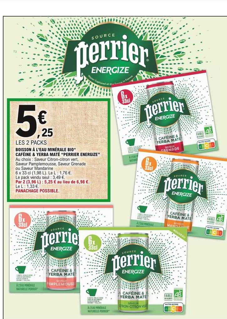 boisson à l'eau minérale bio cafeine & yerba maté "perrier energize"