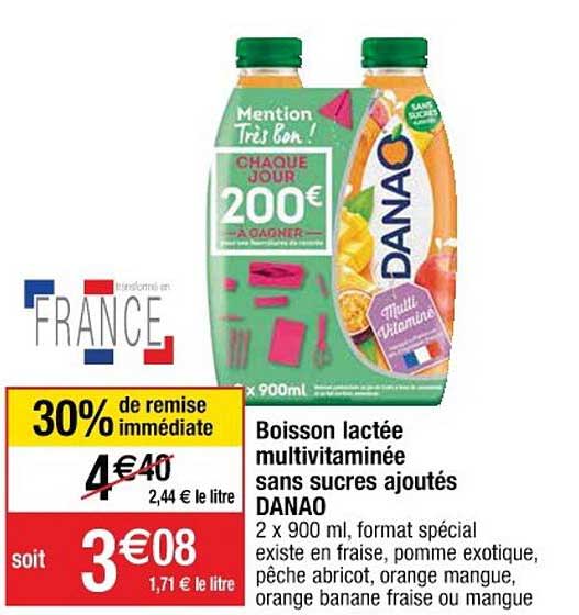 Boisson Lactée Multivitaminée Sans Sucres Ajoutés Danao
