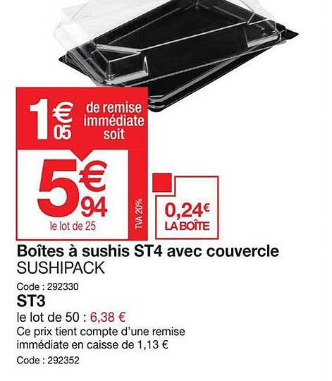 Boîtes à Sushis St4 Avec Couvercle Sushipack Ou St3