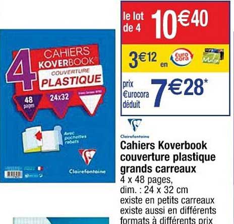 cahiers koverbook couverture plastique grands carreaux clairefontaine