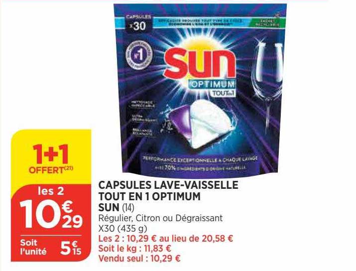 capsules lave-vaisselle tout en 1 optimum sun