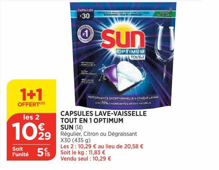 capsules lave-vaisselle tout en 1 optimum sun
