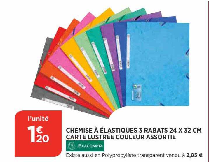 chemise à élastiques 3 rabats 24 x 32 cm carte lustrée couleur assortie exacompta
