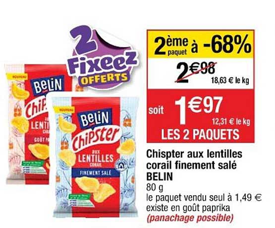 chipster aux lentilles corail finement salé belin