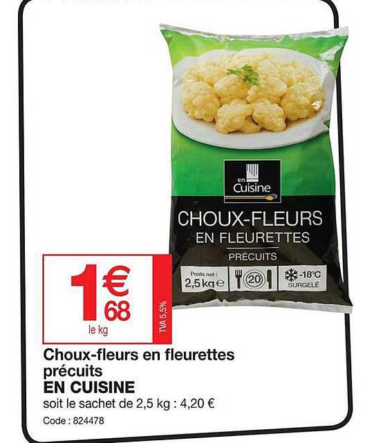 choux-fleurs en fleurettes précuits en cuisine