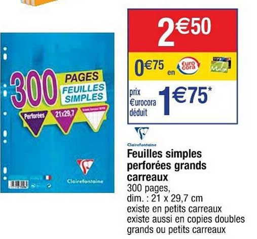 clairefontaine feuilles simples perforées grands carreaux