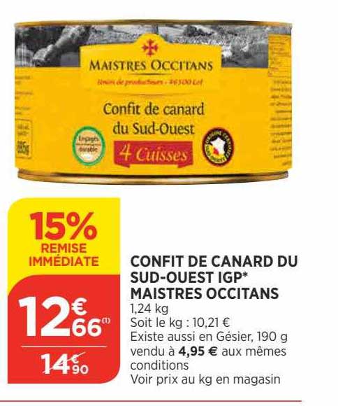 confit de canard du sud-ouest igp maistres occitans