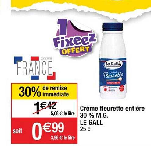 crème fleurette entière 30% mg le gall