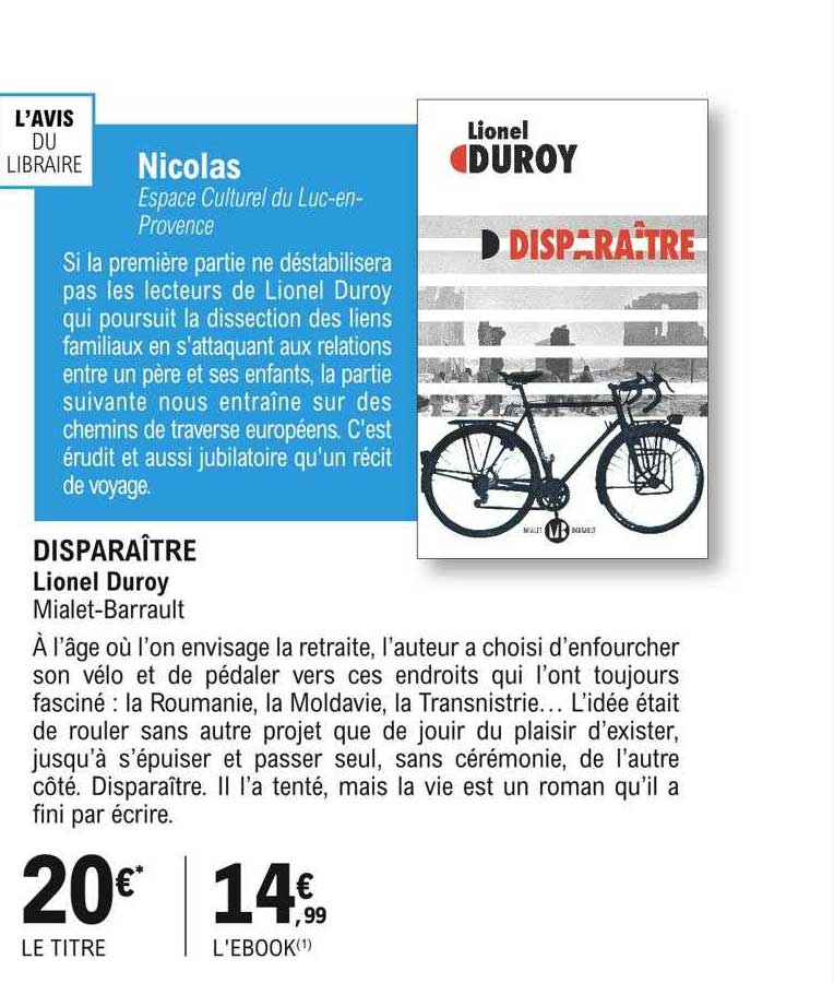 disparaître lionel duroy mialet-barrault