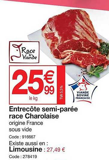 entrecôte semi-parée race charolaise ou limousine
