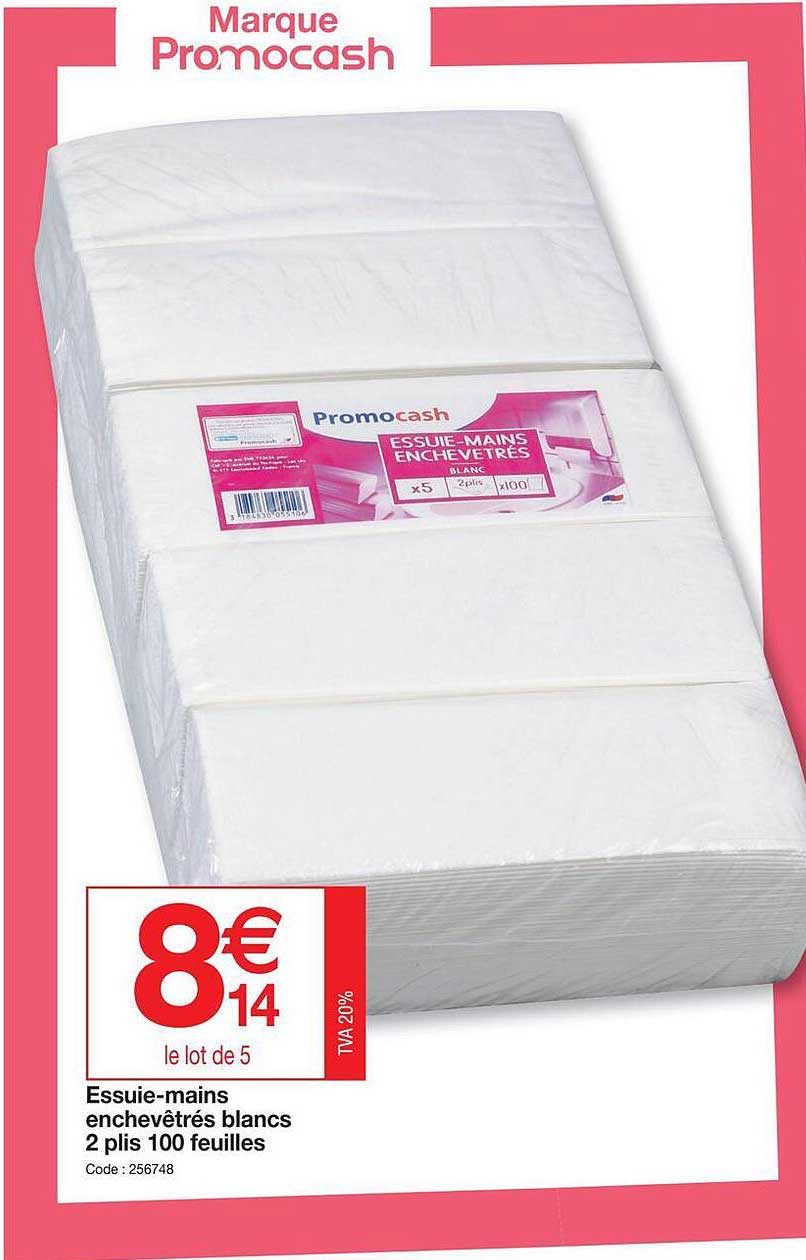 essuie-mains enchevêtrés blancs 2 plis 100 feuilles