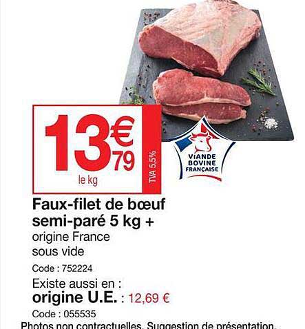 faux-filet de bœuf semi-paré 5 kg+