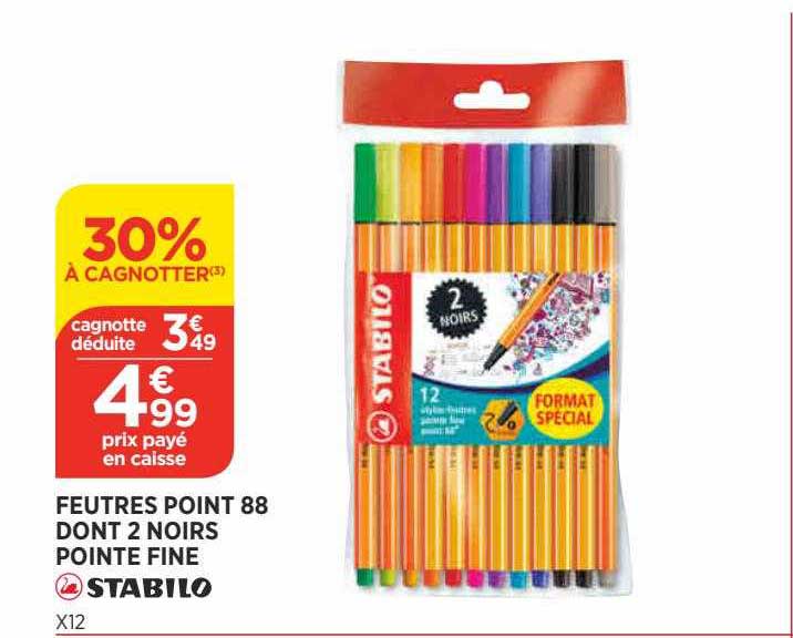 feutres point 88 dont 2 noirs stabilo