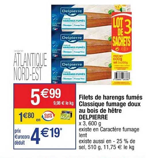 filets de harengs fumés classique fumage doux au bois de hêtre delpierre