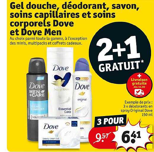 Gel Douche, Déodorant, Savon, Soins Capillaires Et Soins Corporels Dove Et Dove Men 2+1 Gratuit