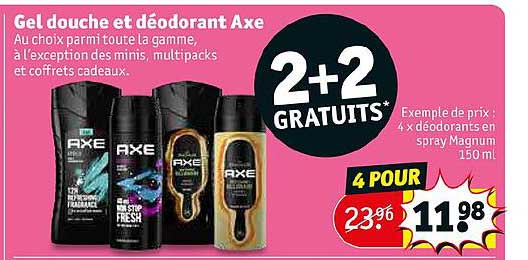 gel douche et déodorant axe 2+2 gratuits