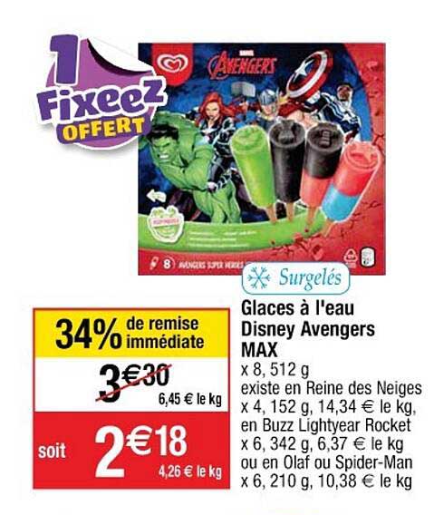 glaces à l'eau disney avengers max