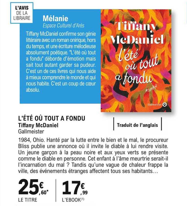 l'été où tout a fondu tiffany mcdaniel