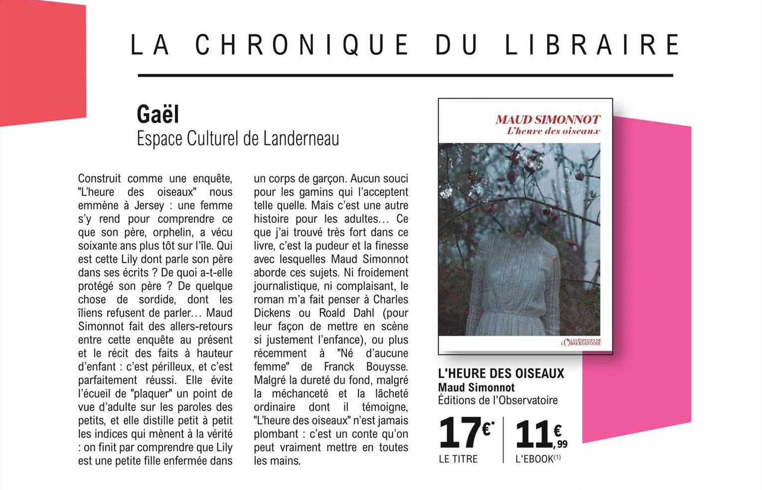 l'heure des oiseaux maud simonnot éditions de l'observatoire