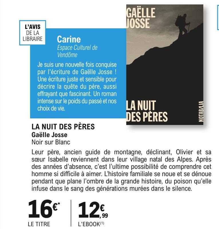 la nuit des pères gaëlle josse noir sur blanc