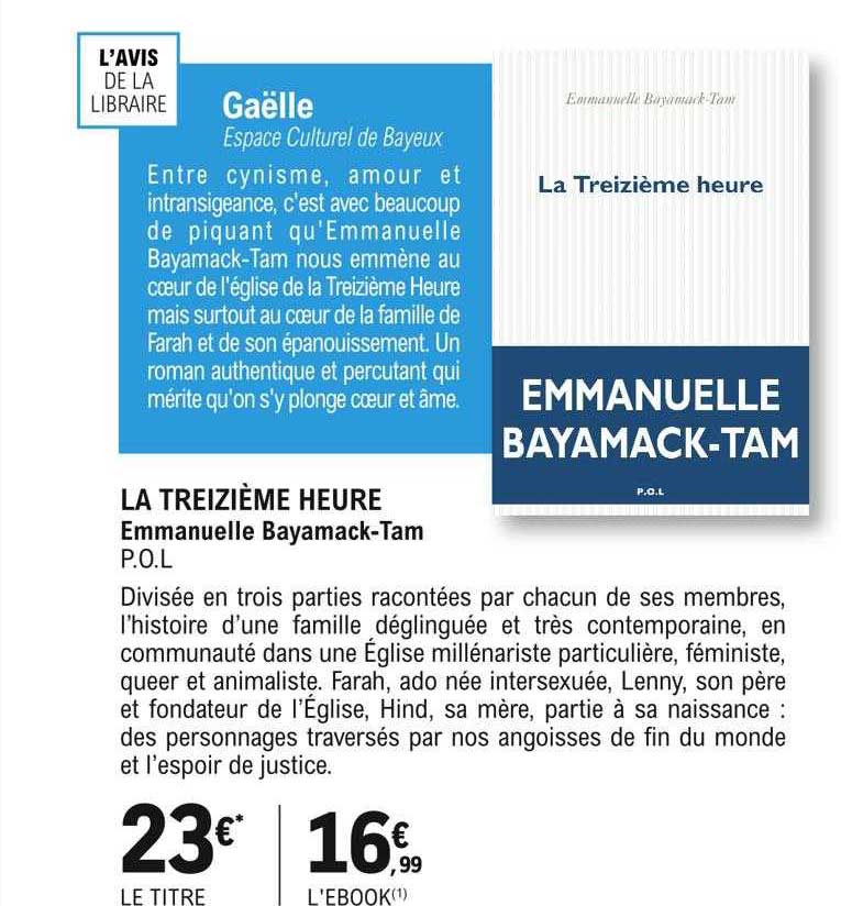 la treizième heure emmanuelle bayamack-tam p.o.l