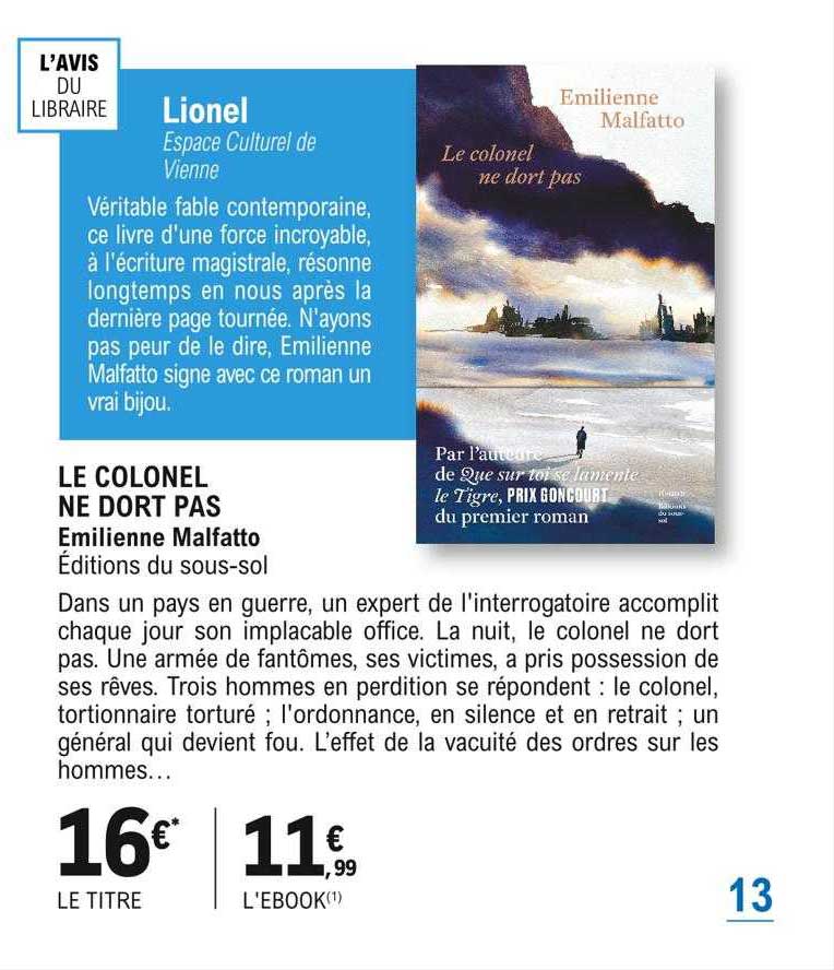 le colonel ne dort pas emilienne malfatto éditions du sous-sol