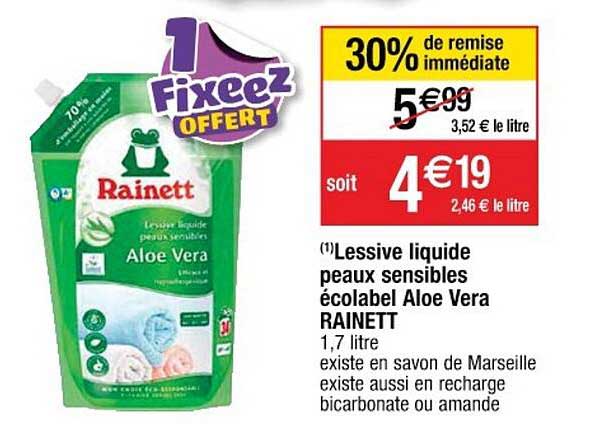 lessive liquide peaux sensibles écolabel aloe vera rainett