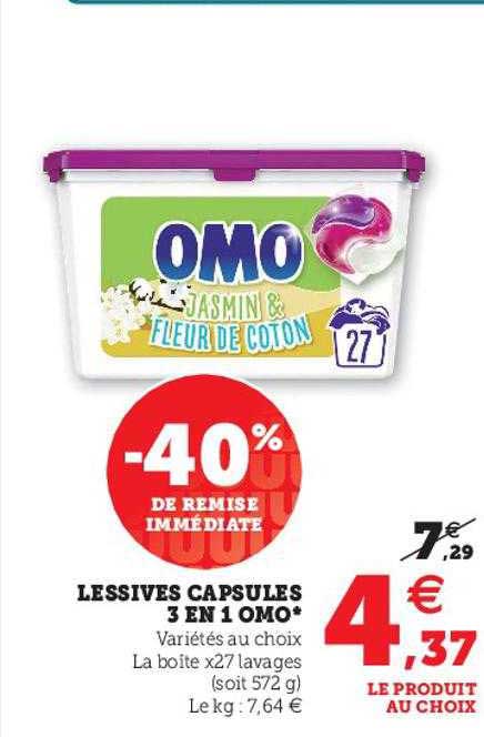 Lessives Capsules 3 En 1 Omo -40% De Remise Immédiate
