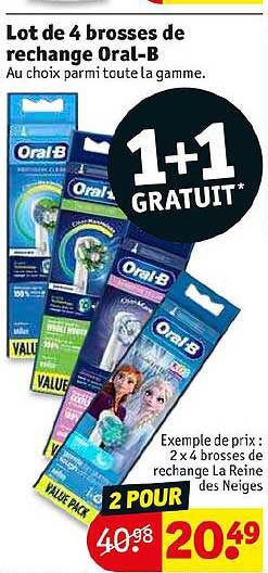 lot de 4 brosses de rechange oral-b 1+1 gratuit