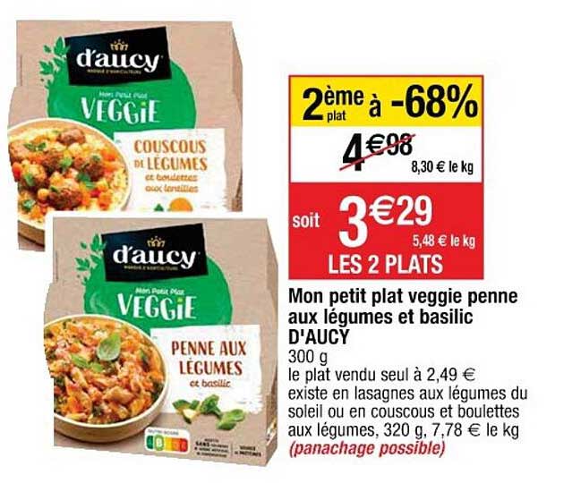 mon petit plat veggi penne aux légumes et basilic d'aucy