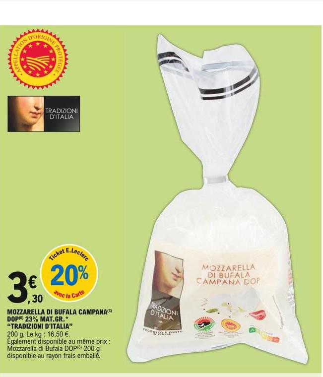 mozzarella di bufala campana dop 23% mat gr "tradizioni d'italia"