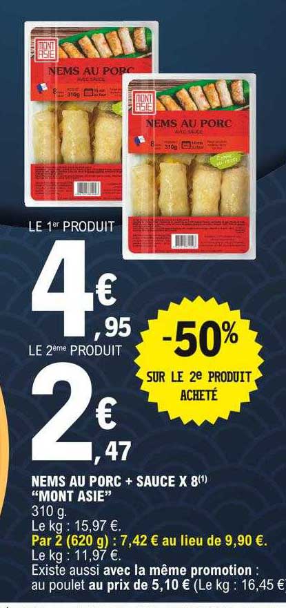 Nems Au Porc + Sauce X 8 "mont Asie" -50% Sur Le 2e Produit Acheté