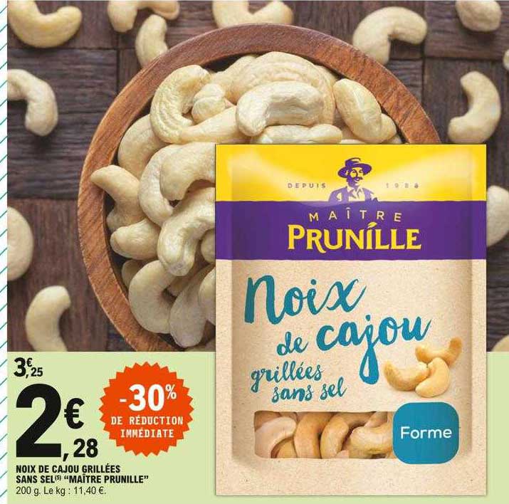 noix de cajou grillées sans sel "maître prunille" -30% de réduction immédiate