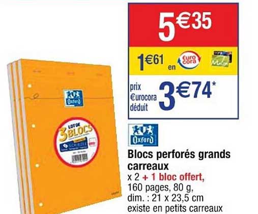 oxford blocs perforés grands carreaux