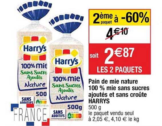 Pain De Mie Nature 100% Mie Sans Sucres Ajoutés Et Sans Croûte Harrys