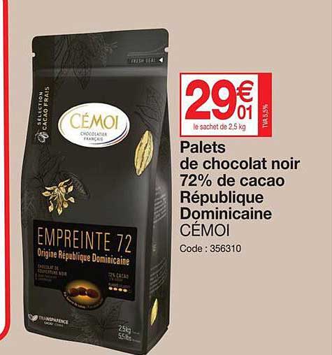 palets de chocolat noir 72% de cacao république dominicaine