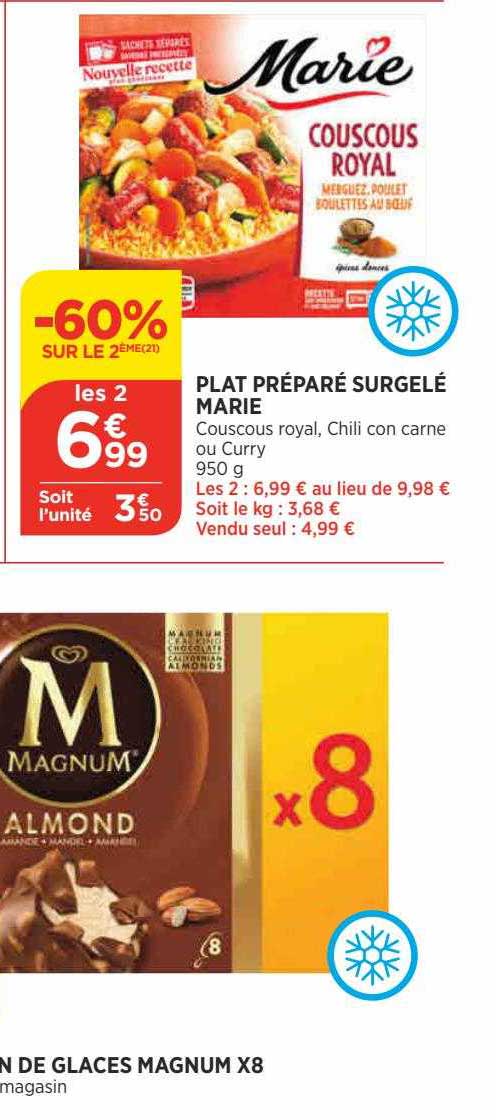 plant préparé surgelé marie, glaces magnum x8