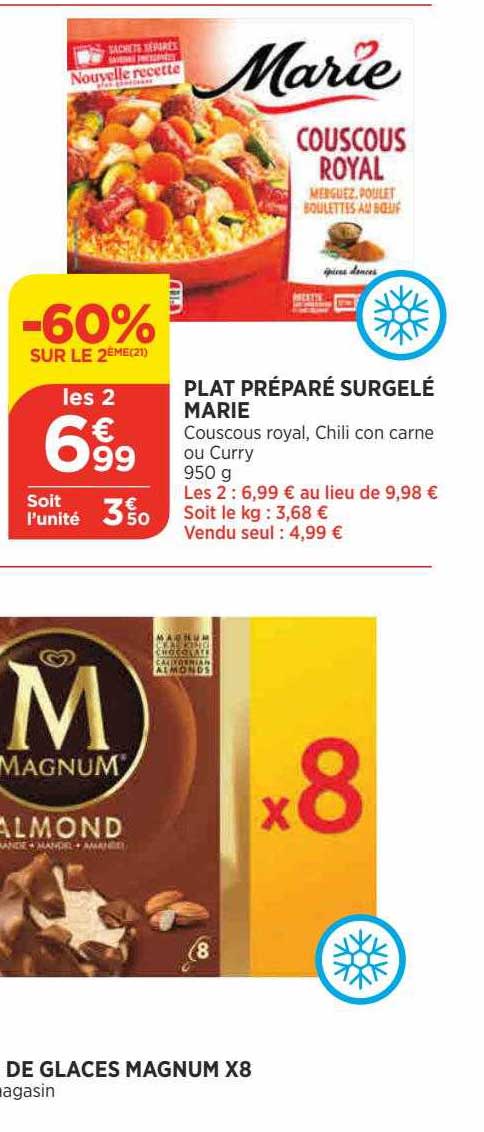 plant préparé surgelé marie, glaces magnum x8