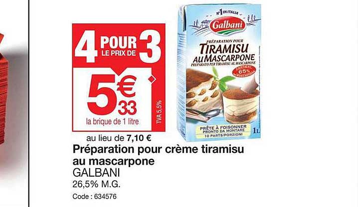 Préparation Pour Crème Tiramisu Au Mascarpone Galbani