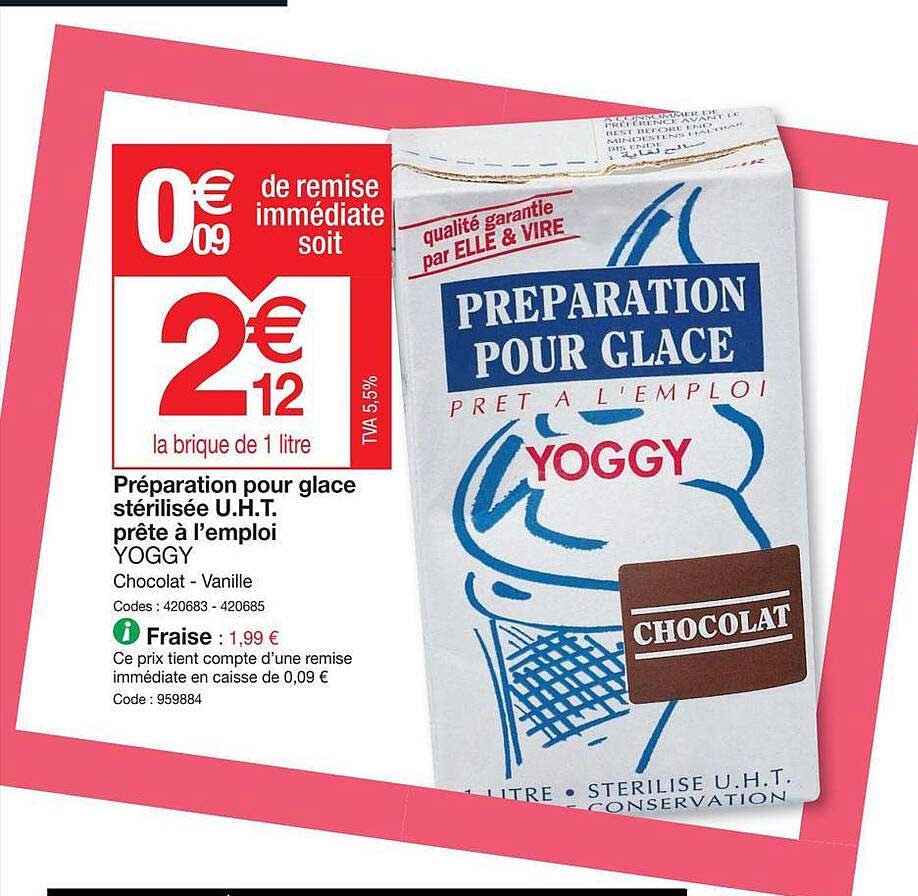 préparation pour glace stérilisée uht prête à l'emploi yoggy