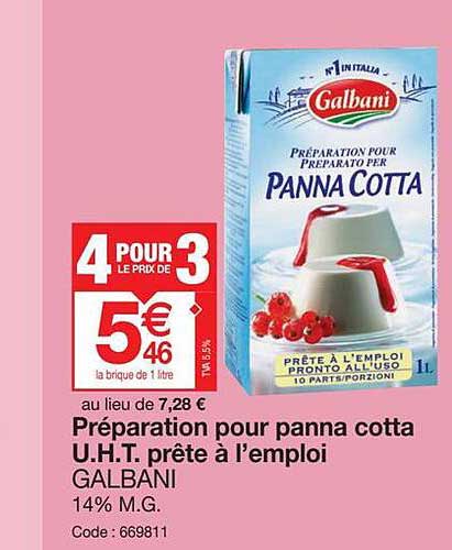 préparation pour panna cotta uht prête à l'emploi galbani