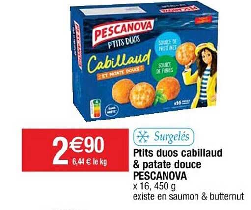 ptits duos cabillaud & patate douce pescanova