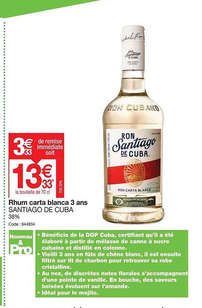 rhum carta blanca 3 ans santiago de cuba