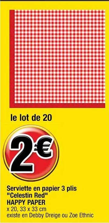 serviette en papier 3 plis "celestin red" happy paper