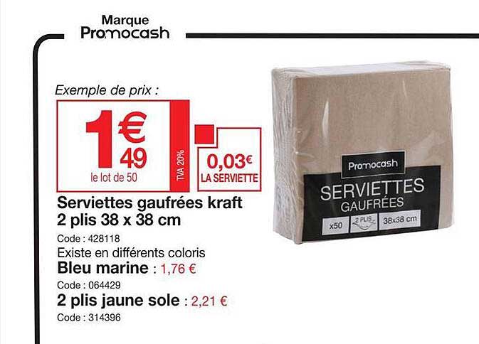 serviettes gaufrées kraft bleu marine ou jaune sole