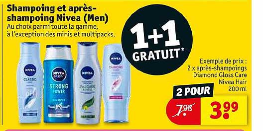 shampoing et après-shampoing nivea (men) 1+1 gratuit
