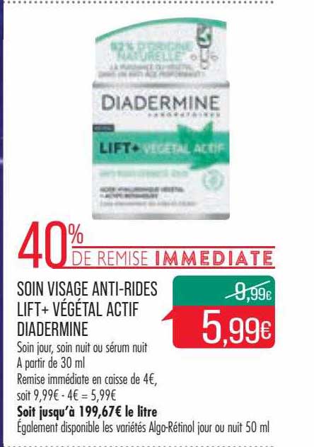 soin visage anti-rides lift+ végétal actif diadermine